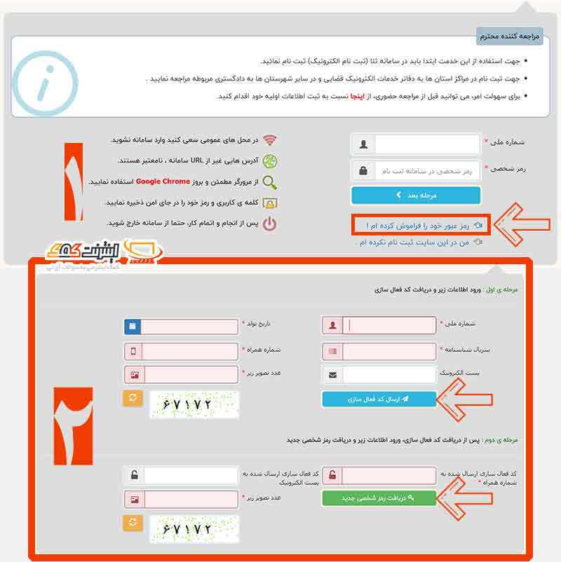 حل مشکل فراموشی رمز ثنا